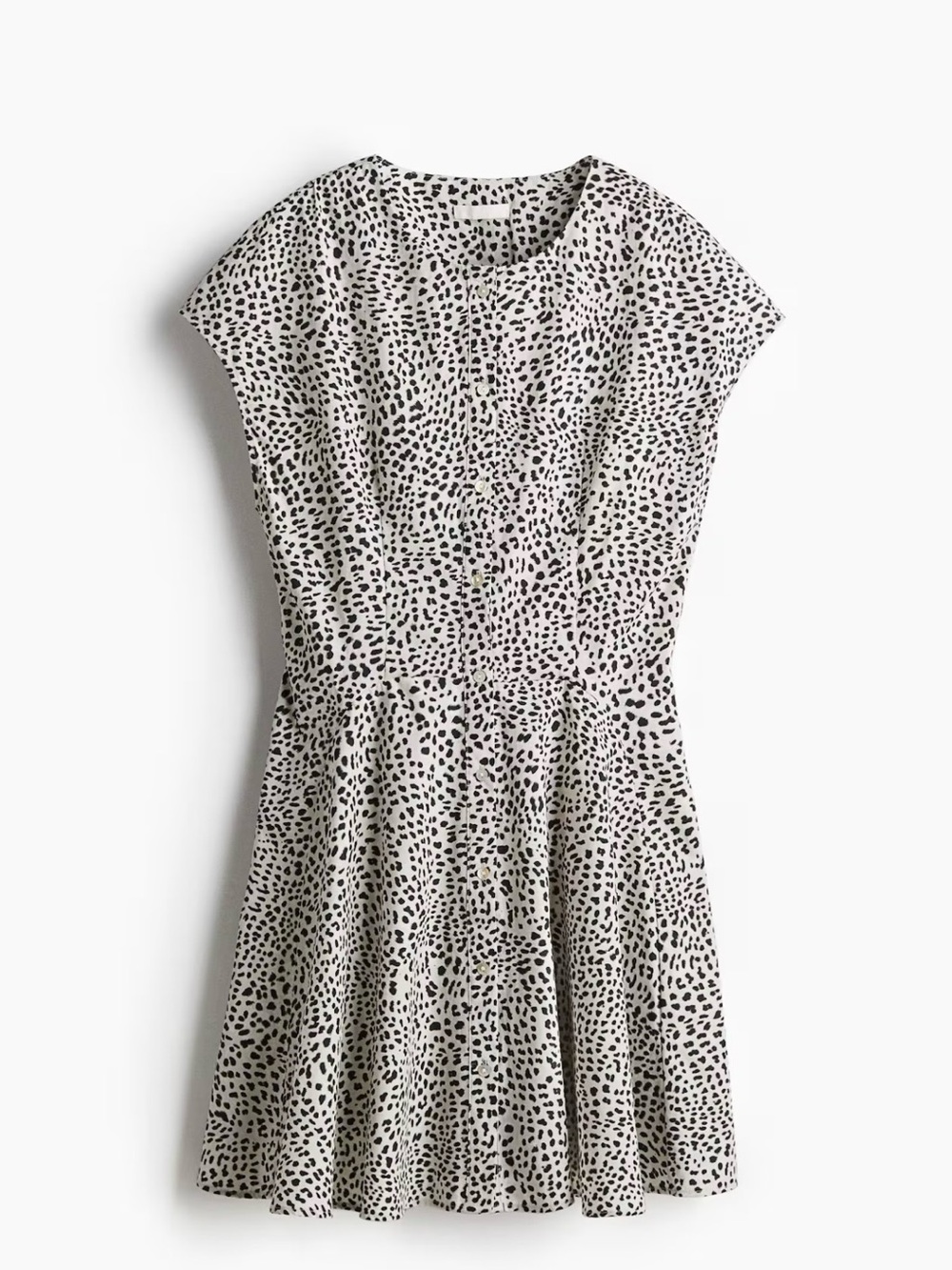 H&M Black and White Printed Short-Sleeve Fit-and-Flare Dress